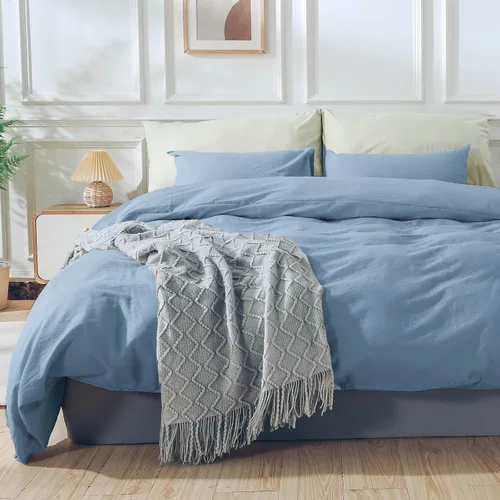 Vista 34 de NEXHOME PRO Funda de edredón Twin XL 100% algodón lavado, transpirable, duradera, texturizada, similar al lino, juego de ropa de cama para el hogar