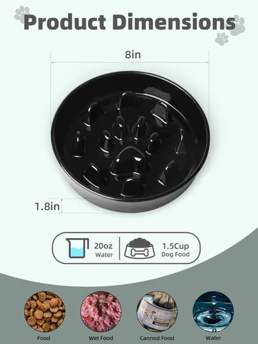 Vista 2 de Cerámica 1.5 taza para razas pequeñas y medianas tazón de perro de alimentación lenta (negro)