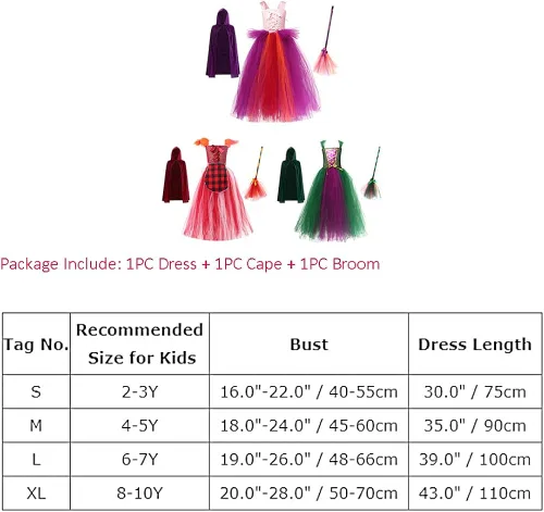 Vista 7 de IMEKIS Girls Witch Halloween Costume Princess Tutu Dress up with Broom Cape Cosplay Party Photo Shoot Outfit for Kids 2-12T