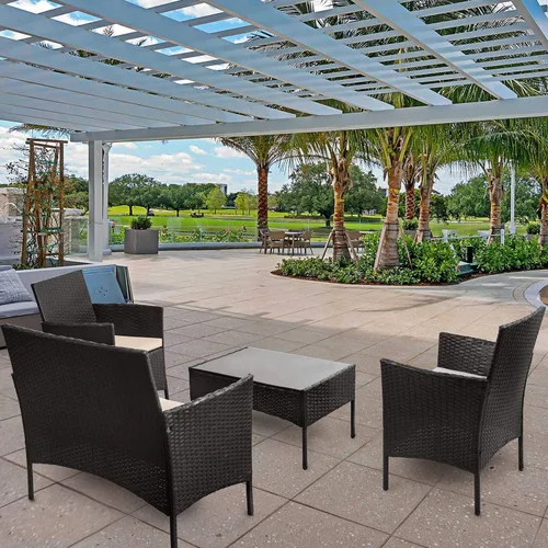 Vista 6 de Homall Juego de 4 muebles de patio al aire libre, sillas de mimbre, para uso en interiores y exteriores, patio, porche, jardín, piscina, balcón