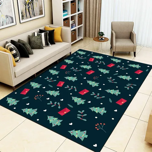 Vista 19 de Alfombra de área de decoración de habitación de Feliz Navidad, 2 x 3 pies, alfombra de árbol de Navidad con copos de nieve para dormitorio, alfombra