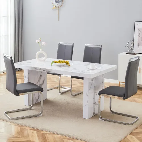 Vista 10 de gopop Mesa de comedor de mármol de 63 pulgadas, tablero de mesa de comedor MDF con patrón de mármol y base para cocina y comedor.