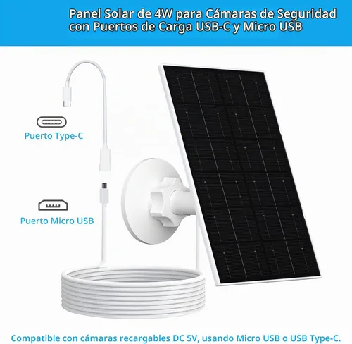 Vista 3 de Panel solar de 4 W para cámara de seguridad, cargador solar USB-C/micro USB para cámaras de batería recargable, IP66 impermeable, montaje ajustable