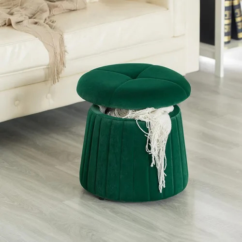 Vista 2 de Moderno baúl otomano de almacenamiento con forma de hongo de terciopelo copetudo, color verde