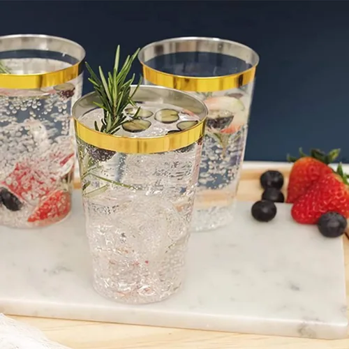 Vista 4 de Tebery Paquete de 100 vasos de plástico transparente para fiestas, vasos desechables de plástico de 16 onzas, elegantes vasos de fiesta, vasos