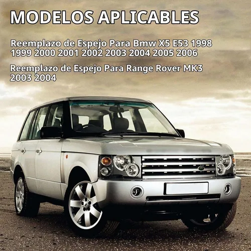 Vista 6 de Espejo lateral del conductor de repuesto para BMW X5 E53 1998 1999 2000 2001 2002 2003 2004 2005 2006 y Range Rover MK3 2003 2004 - Espejo lateral