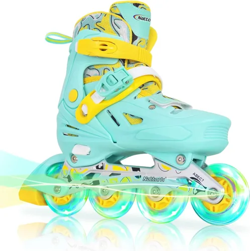 Vista 8 de Patines en línea Nattork para niñas y niños, patines ajustables con ruedas iluminadas en 4 tallas, patines iluminados para principiantes para niños