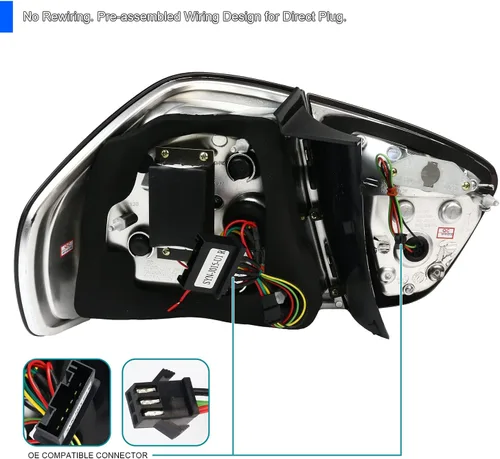 Vista 4 de SPEC-D TUNING Luces traseras LED de humo rojo compatibles con BMW E90 2005-2008 Serie 3 sedán de 4 puertas, conjunto de par izquierdo + derecho