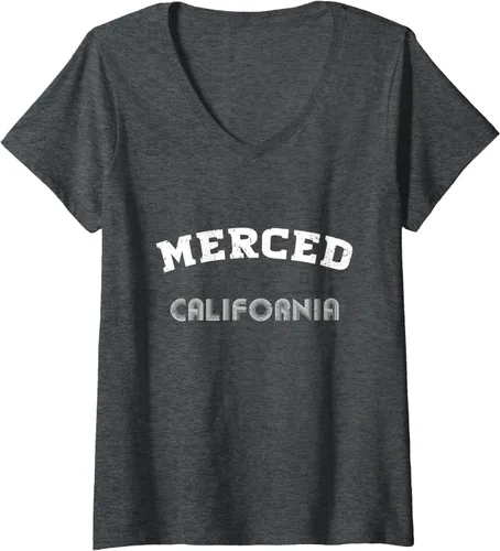 Vista 4 de Camiseta vintage con cuello en V para mujer de Merced City California State, Negro