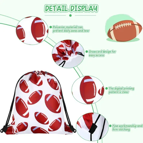 Vista 4 de Woanger 16 bolsas de fiesta de fútbol, 8 estilos con cordón, bolsas de regalo de fútbol con estampado de tela, dulces, aperitivos, mochilas