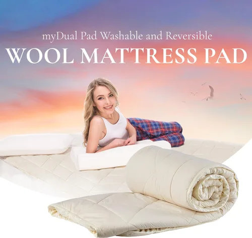Vista 2 de Sleep & Beyond myDual Pad, 100% lavable y reversible de lana, tamaño individual 39 x 76 pulgadas