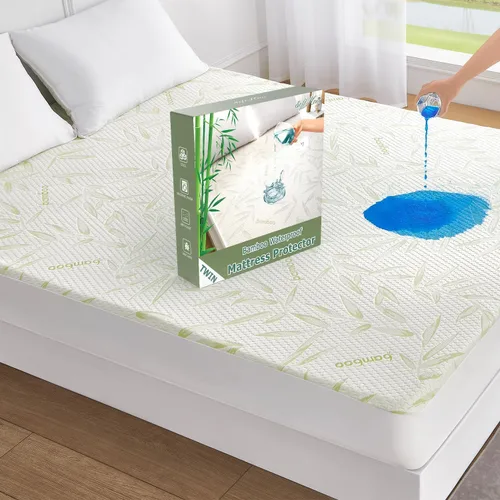 Vista 8 de Protector de Colchón Twin Impermeable, Funda Protectora de Colchón Lavable de Rayón de Bambú, Cubrecolchón Transpirable y Silencioso con Elástico