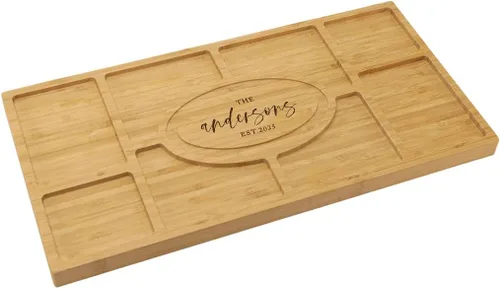 Vista 19 de Andaz Press Tablero de embutidos personalizado, tablón de madera de bambú grabado personalizado Art Deco, bandeja, plato para servir, tabla