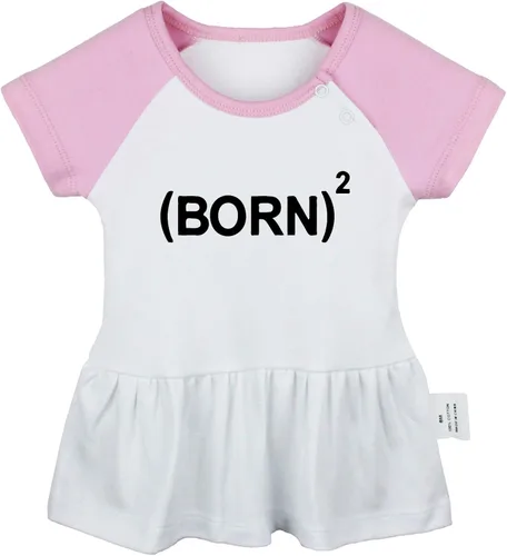 Vista 5 de iDzn Pack of 2, Lucky Charm & Born Again 2 Funny Print Dresses, Newborn Infant Baby Girls Princess Dress, Cute Ruffle
