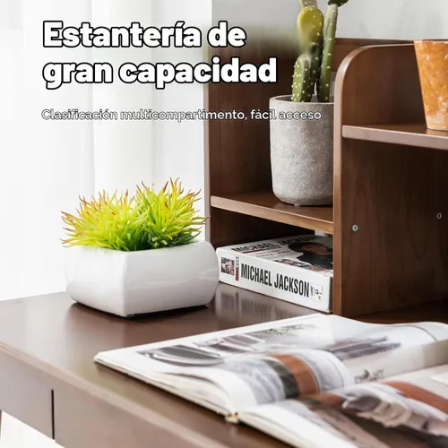 Vista 9 de Escritorio de madera maciza con cajones, escritorio de computadora de madera para oficina en casa (color nogal 40 pulgadas)