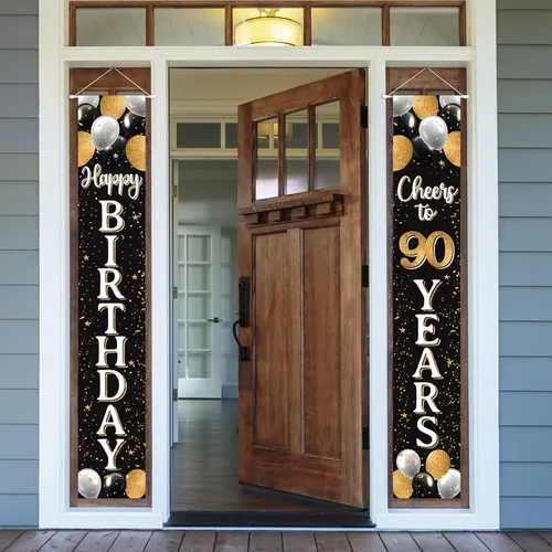 Vista 12 de Decoración de feliz cumpleaños número 100, globo negro y dorado número 100 para colgar en la puerta, letrero para colgar en la puerta, suministros