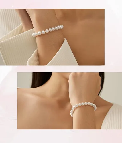 Vista 3 de Cowlyn Bossimi - Pulsera de perlas, eslabones de cultura barroca, chapado en oro de 14 quilates, ajustable, a la moda, dije de San Valentín, joyería