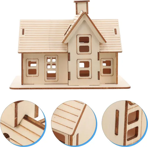 Vista 8 de 1 juego de rompecabezas de madera en 3D, mini kit de casa modelo de bricolaje, juguetes para edades de 8 a 13 años, casa de muñecas, juguetes