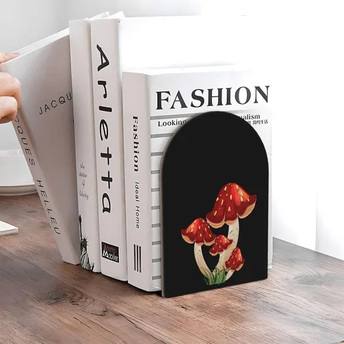 Vista 5 de Sujetalibros decorativos con forma de hongo negro para estantes, organizador de libros pesados, organizador antideslizante para libros