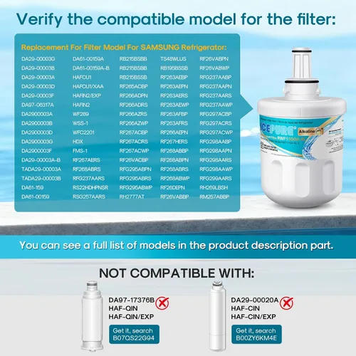 Vista 2 de ICEPURE Filtro de agua alcalino DA29-00003G de repuesto para refrigerador Samsung DA29-00003A, DA29-00003B, Aqua-Pure Plus, HAFCU1, FMS-1 WSS-1