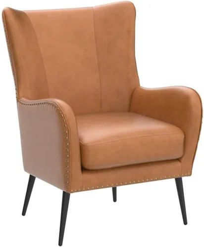 Vista 4 de HULALA HOME Silla decorativa de piel sintética con cojín extraíble, cómodo sillón tapizado con patas de metal negro y ribete de cabeza de clavo