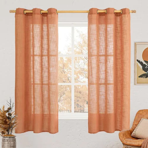 Vista 145 de LAMIT Cortinas de lino marrón caramelo para sala de estar, 84 pulgadas, de lino sintético, texturizado, filtrante de luz, paneles de privacidad