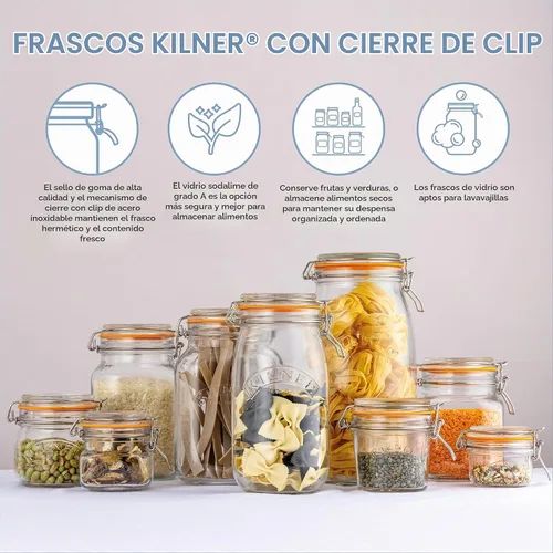 Vista 6 de Kilner Tarro de vidrio redondo con tapa oscilante 1L