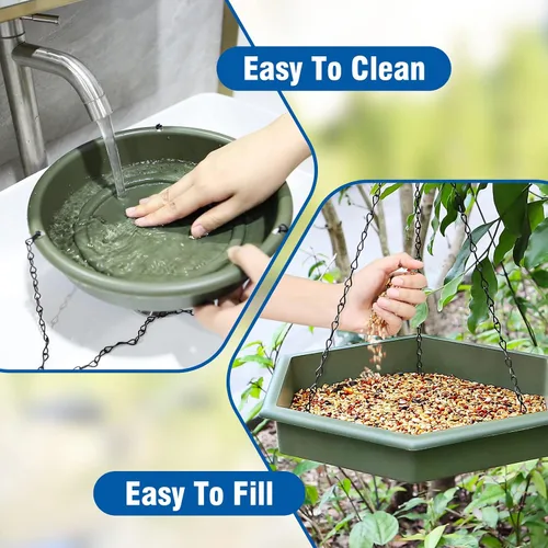Vista 3 de Baño colgante para pájaros, 2 en 1 XL, comedero para pájaros y baño de pájaros para exteriores, comedero de agua para pájaros, bandeja