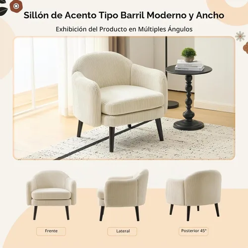 Vista 6 de VINGLI Sillón de Acento Moderno Tipo Barril de 30.3" de Ancho con Reposabrazos Track, Patas de Madera Sólida, Cómoda Silla Club Tapizada, Sofá