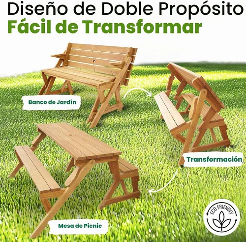 Vista 3 de Merry Garden Mesa de comedor de madera intercambiable para patio al aire libre, natural, blanco