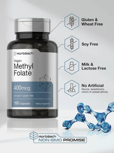 Vista 5 de Horbäach Metil Folato 400 mcg 150 Cápsulas Veganas Sin OMG, sin gluten Suplemento dietético