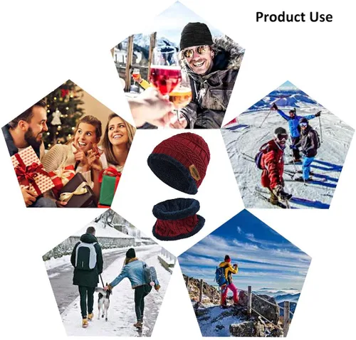 Vista 9 de MUCO Conjunto de gorros de invierno para hombre y mujer gorro de punto cálido forro polar grueso calentador de cuello para hombres y mujeres Muco