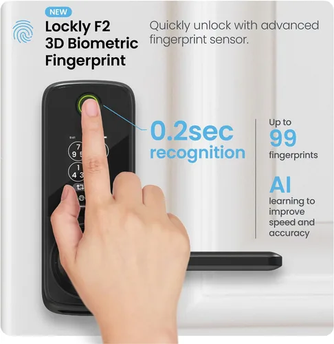 Vista 5 de Lockly Secure Pro Smart Lock con asa, huella digital biométrica y teclado patentado PIN Genie antiespía, cerradura de puerta de entrada sin llave