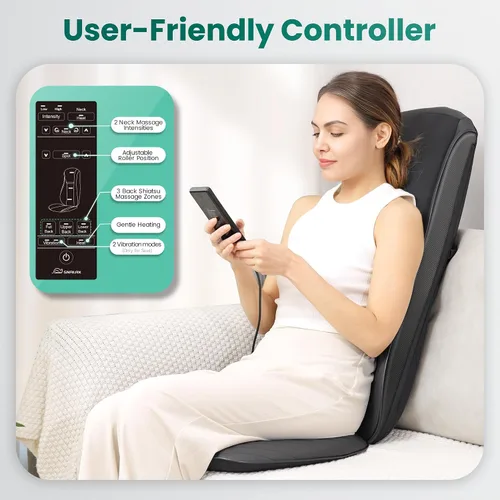 Vista 5 de Snailax Masajeador Shiatsu de espalda y cuello 2026 con calor, almohadilla para silla de masaje de amasamiento profundo, intensidad ajustable, cojín