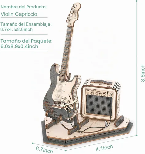 Vista 3 de ROKR Rompecabezas 3D de madera para guitarra de adultos, kit de modelo de instrumento musical, rompecabezas 3D para adolescentes y niños para Tgk