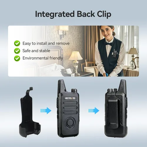 Vista 7 de Retevis RT22S Walkie Talkies para adultos, radio de 2 vías con auricular, pantalla de canal, recargable, radio bidireccional FRS portátil, mini