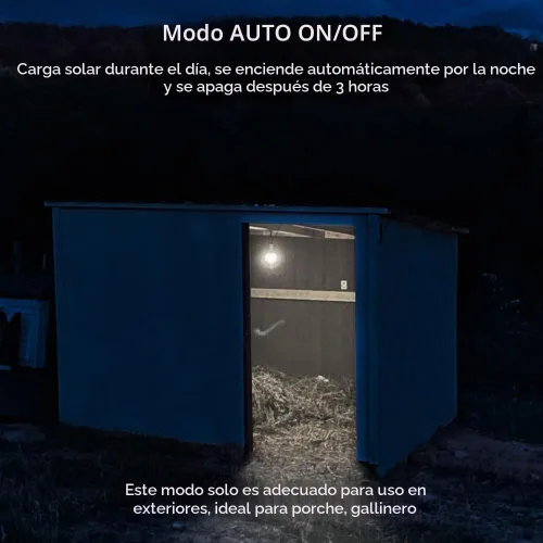 Vista 3 de Luz solar portátil con modo de encendido y apagado automático para interiores y Chieken Coop, luces LED solares para tienda de campaña