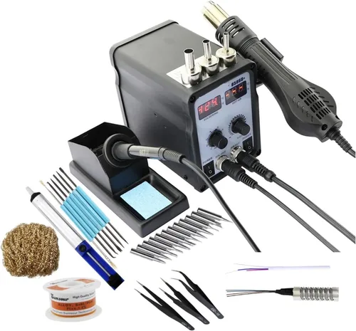 Vista 10 de Soldering Station, Multifunctional 2 In 18586D + Dual Digital Display Electric Soldering Iron Hot Air Gun Better SMD Rework Station(SET-2)