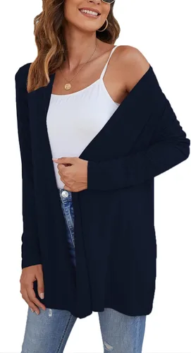 Vista 5 de Ladlop Cárdigan ligero con frente abierto para mujer, manga larga, casual, suave, drapeado, cárdigan de otoño