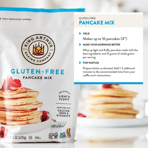 Vista 4 de King Arthur Mezcla para panqueques sin gluten, certificada sin gluten, proyecto verificado sin OMG, certificado Kosher, 15 onzas