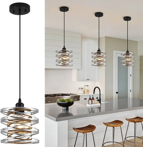 Vista 13 de Lámpara colgante, isla de cocina, lámparas colgantes de madera, granja, metal, iluminación colgante para comedor, dormitorio, bar, oficina, negro 1