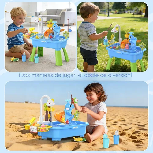Vista 3 de Mesa de agua mejorada 2026 para niños de 1 a 3 años, juguetes al aire libre para niños de 4 a 8 años con bomba, juguetes de piscina para actividades