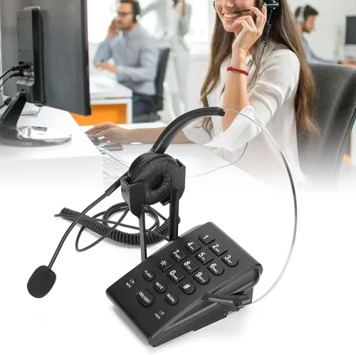 Vista 4 de Teléfono HT700 con cable con auricular micrófono omnidireccional centro de llamadas, teléfono manos libres con cable para oficina y hogar