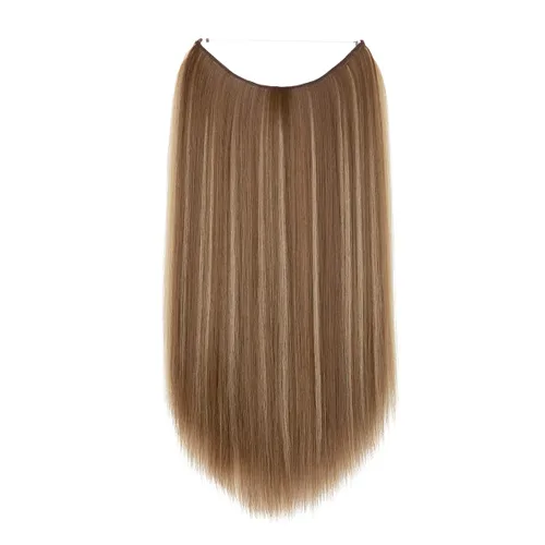 Vista 2 de SARLA Extensiones de cabello con alambre invisible de reflejos cortos rectas postizos sintéticos diadema transparente ajustable para mujeres 14