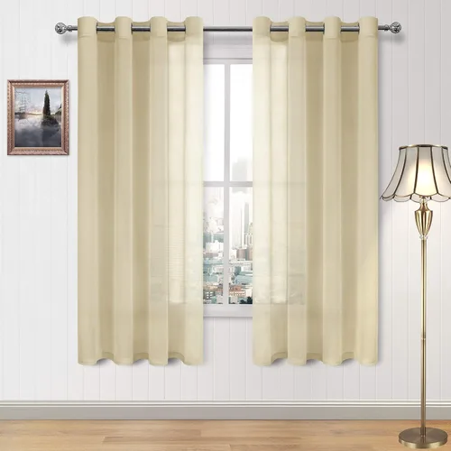 Vista 102 de DWCN Cortinas traslúcidas color verde frijol para sala de estar y dormitorio - Cortinas voile con aspecto de lino sintético con ojales en la parte