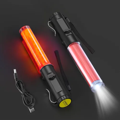 Vista 9 de RoadHero - Varita de tráfico recargable de 10 pulgadas con 3 modos intermitentes, color rojo, 1 unidad 1 White LED on Top, Side Clip, Air
