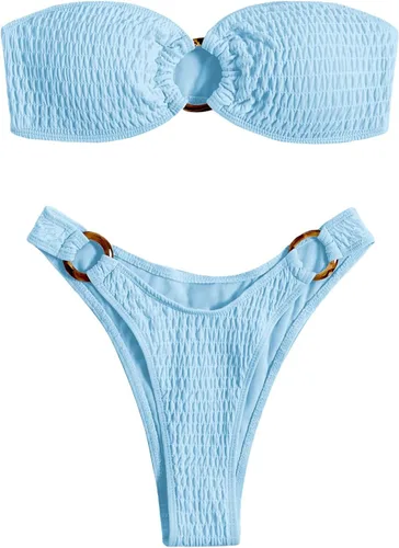 Vista 93 de WDIRARA Conjunto de bikini de 2 piezas sin tirantes para mujer