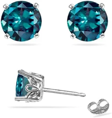 Vista 2 de June Birthstone - Lab Created Round Alexandrite Scroll Stud Earrings in 14K White Gold Available in 4MM-8MM