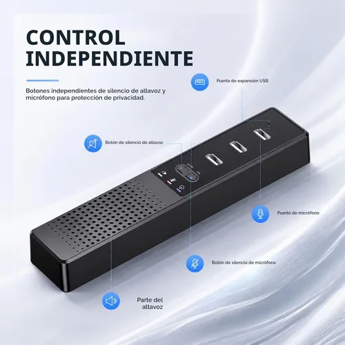 Vista 6 de Altavoz USB 3 en 1 para computadora con micrófono, altavoz de conferencia de escritorio para computadora portátil con micrófono para oficina en casa