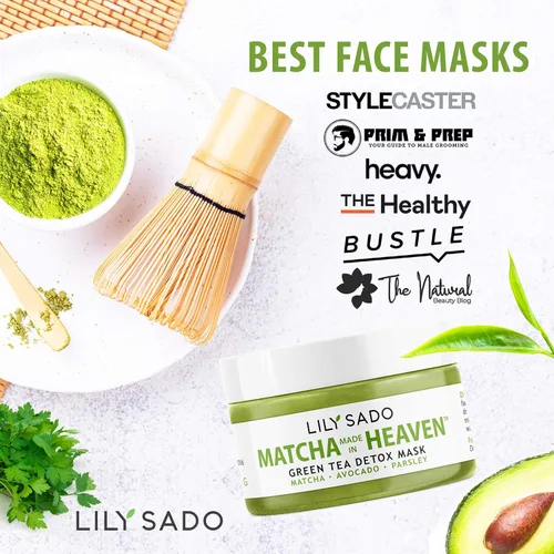 Vista 3 de LILY SADO MATCHA MADE IN HEAVEN™ Máscara facial de té verde matcha y aguacate - Mascarilla facial vegana orgánica natural - Defensa antioxidante